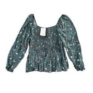 Love, Fire Los Angeles Smocked Floral Blouse Sagebrush ( XXL )